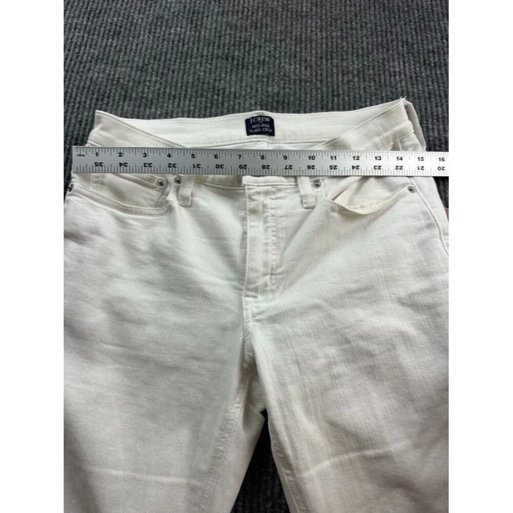 J.Crew Women's Size 4 White Mid Rise Flare Crop Jeans White Raw Hem Denim